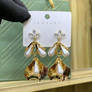 Luxury Gold-Plated Floral Pearl Drop Earrings