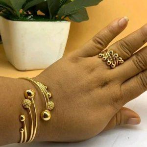 Elegant Adjustable Gold-Plated Bangle and Ring Set