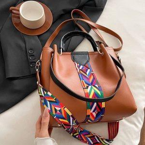 Vibrant­-Accent Brown Handbag with Statement Strap