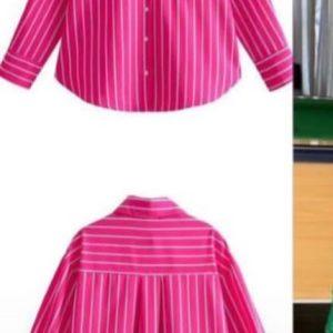 Premium Women’s Oversized Pink Striped Button-Down Shirt