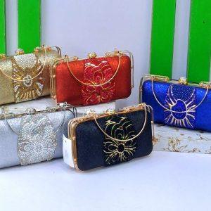 Luxury Crystal-Embellished Hard Clutch Purse