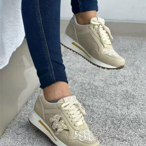 Premium Beige Patterned Comfort Sneakers