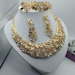 Luxury Gold-Plated Crystal Leaf Jewelry Set