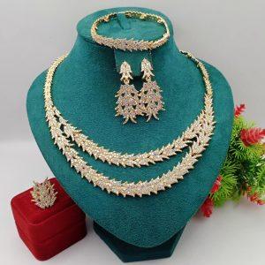 Luxury Gold-Plated Crystal Leaf Jewelry Set