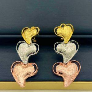 Tri-Tone Textured Heart Drop Earrings