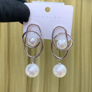 Modern Elegant Double-Pearl Geometric Loop Earrings
