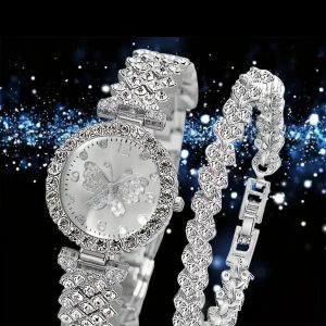 Elegant Silver Women’s Wristwatch And Bracelet Set