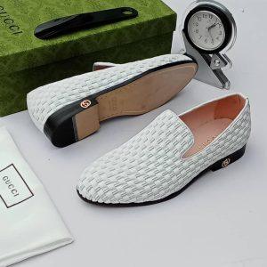 Luxury Woven Leather Slip-On Loafers (White)