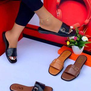 Classic Buckle Leather Fashion Slides