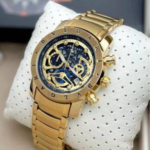 Luxury BVLGARI-Inspired Gold Skeleton Dial Wristwatch
