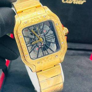 Luxury Gold-Engraved Skeleton Cartier Wristwatch