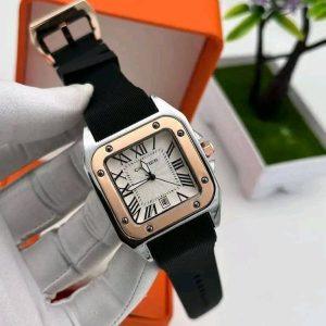 Luxury Square-Dial Cartier Wristwatch with Dual-Tone Bezel