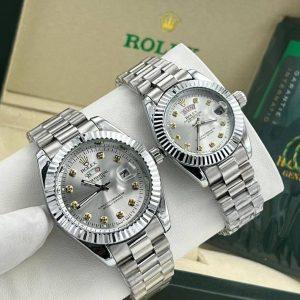 Luxury Silver Couple Wristwatch Set