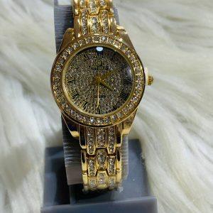 Luxury Gold-Tone Crystal Chain Wristwatch