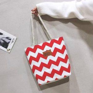 Red and White Chevron Tote Bag (Lightweight Canvas Design)