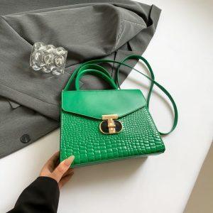 Elegant Croc-Textured Midi Handbag