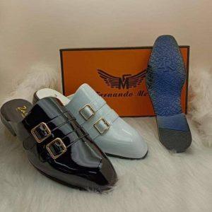 Men’s Premium Double-Buckle Patent Half Leather Loafers