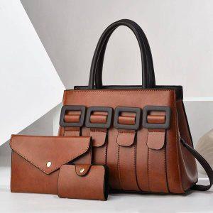 Classic Structured Leather Handbag Set (3-in-1)