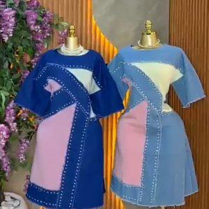 Elegant Two-Tone Studded Shift Dress (Sizes L–3XL)