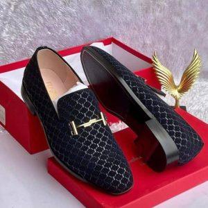 Premium Textured Velvet Loafers with Metallic Accent