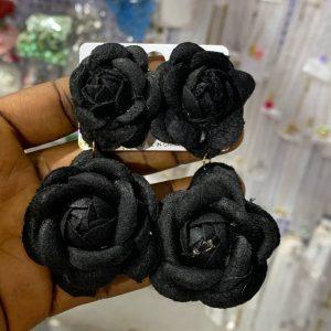 Elegant Black Floral Fabric Drop Earrings for Women