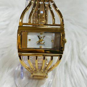Elegant Gold-Tone Rectangular Wristwatch for Women