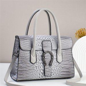 Luxury Crocodile-Texture Structured Handbag