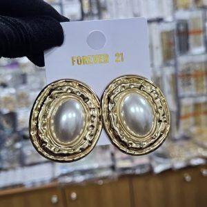 Vintage Gold-Tone Pearl Statement Stud Earrings