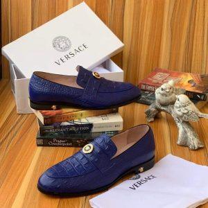 Luxury Textured Leather Men’s Loafers – Royal Blue