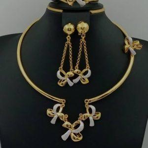 Luxury Gold-Tone Bow Jewelry Set – Necklace Earrings & Bracelet