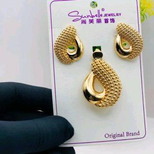 Gold-Tone Textured Jewelry Set (Earrings and Pendant)