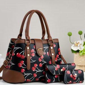Stylish Cherry Print 3-in-1 Handbag Set