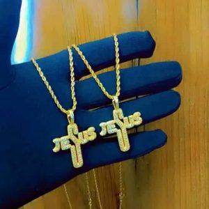 Jesus Cross Pendant Necklace – Gold-Tone Faith Statement Chain