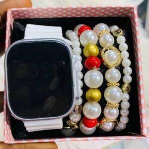 Women’s Smart Wristwatch and Luxury Beaded Bracelet Gift Set