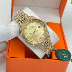 Luxury Gold-Tone Crystal Stone Rolex Ladies Wristwatch