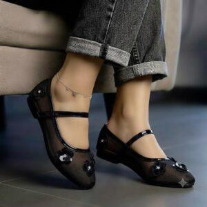 Elegant Floral Mary Jane Ballet Flats