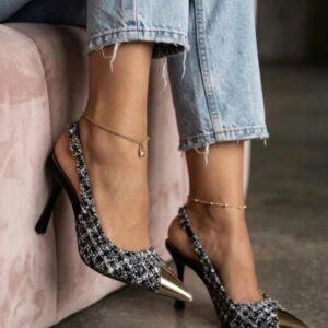 Elegant Tweed Sling-back Stiletto Heels