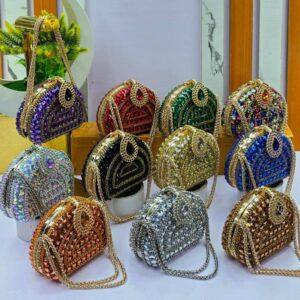 Luxury Crystal Half-Moon Party Clutch Bag