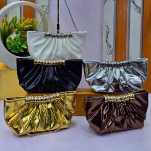 Luxury Metallic Ruched Evening Clutch Bag