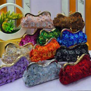 Luxury Floral Crystal Evening Clutch Bag